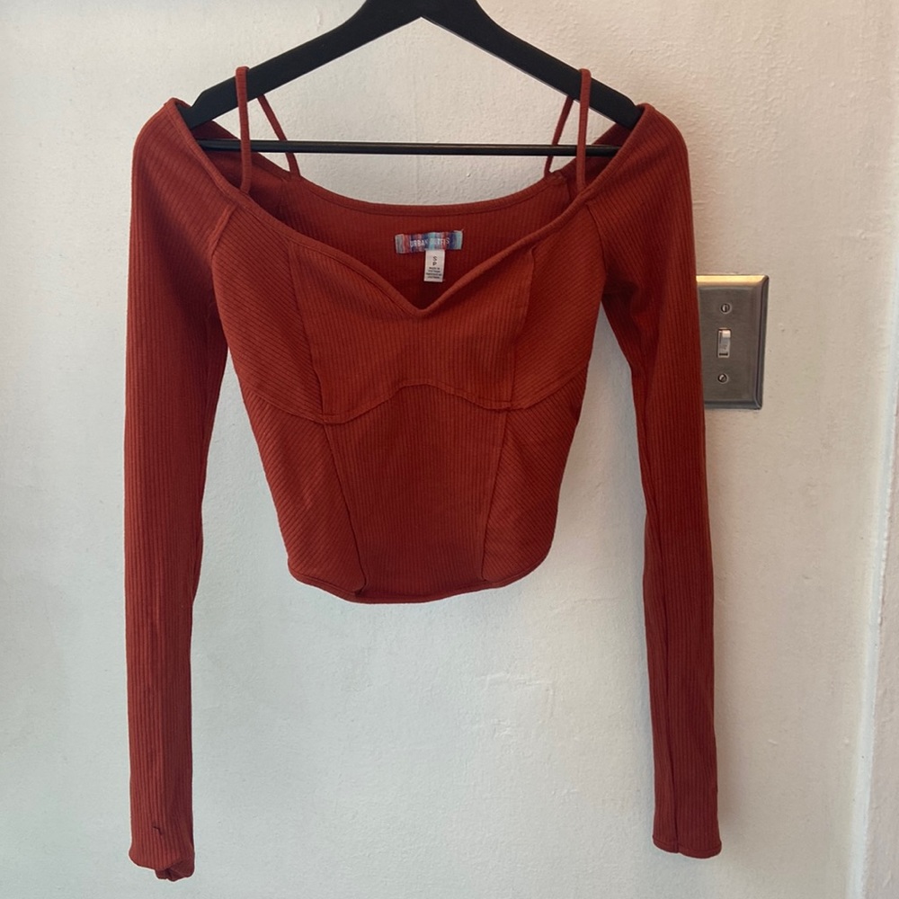 Knit long sleeve corset top